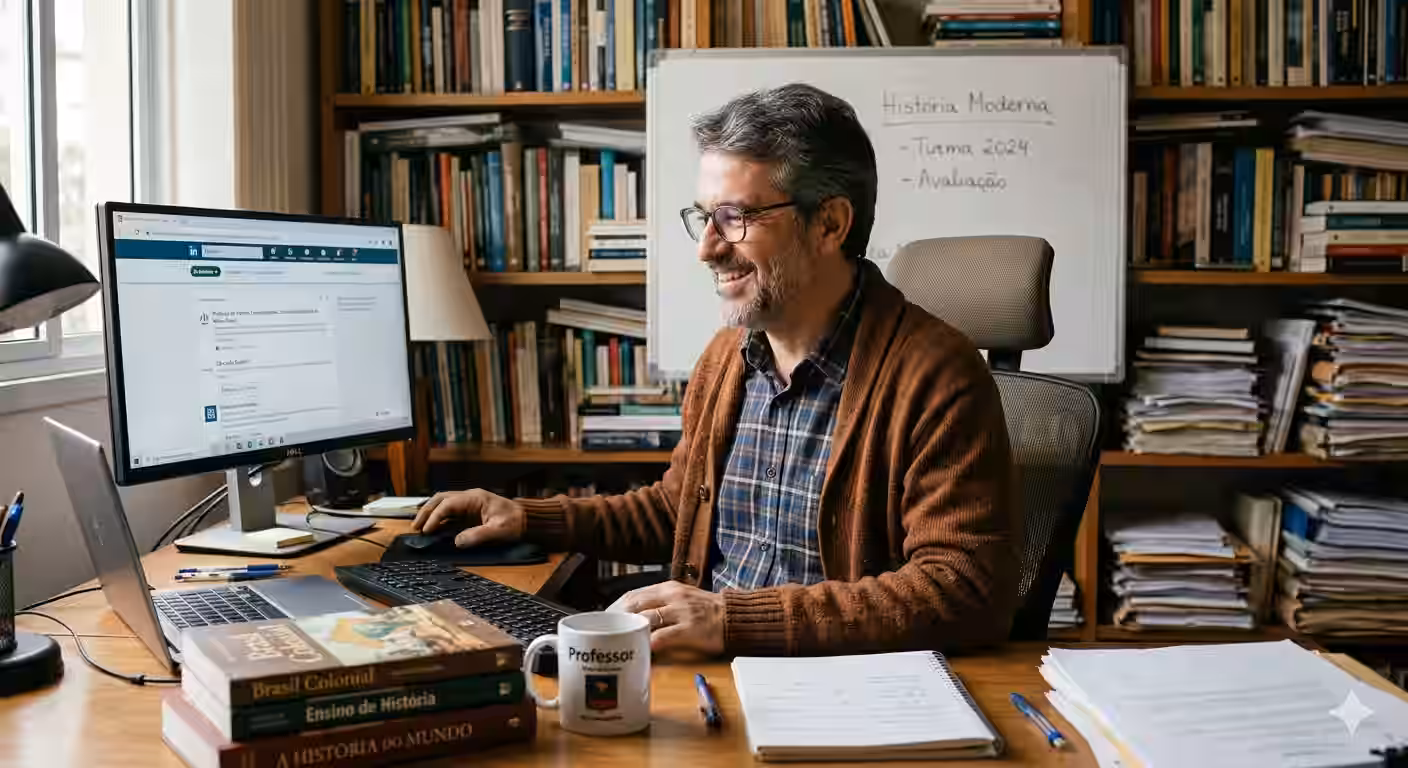 Ilustração representando vagas para professores e ambiente escolar no Brasil